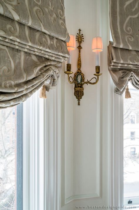 Finelines | Custom Drapery Workroom to the Trade in Peabody, MA | Boston Design Guide Elegant Roman Shades, Venetian Blinds Kitchen, Fancy Curtains, Drapery Treatments, Window Treatments Ideas, Relaxed Roman Shade, Balloon Valance, Modern Blinds, Boston Design