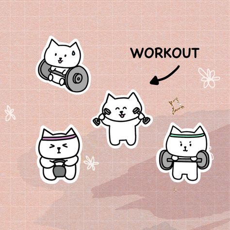 stickersaesthetic #plannerstickerscricut #ets Workout Stickers Printable, Workout Doodles, Gym Stickers Printable, Gym Doodles, Workout Drawings, Work Out Stickers, Habit Stickers, Workout Drawing, Exercise Stickers