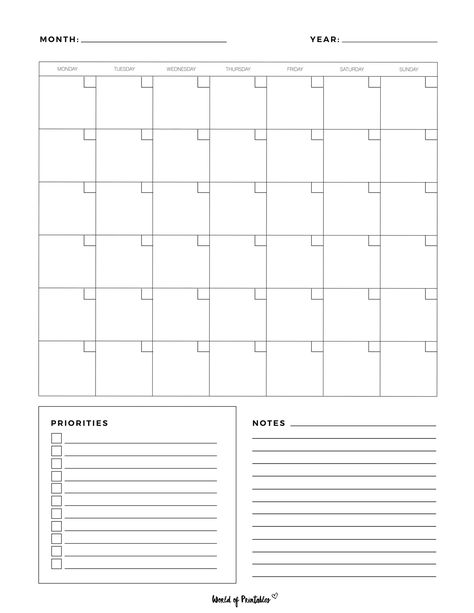 Empty Calendar Template, Blank Calendar Printable, Free Blank Calendar, Blank Calendar Pages, World Of Printables, At A Glance Calendar, Blank Monthly Calendar, Cool Calendars, Blank Calendar Template