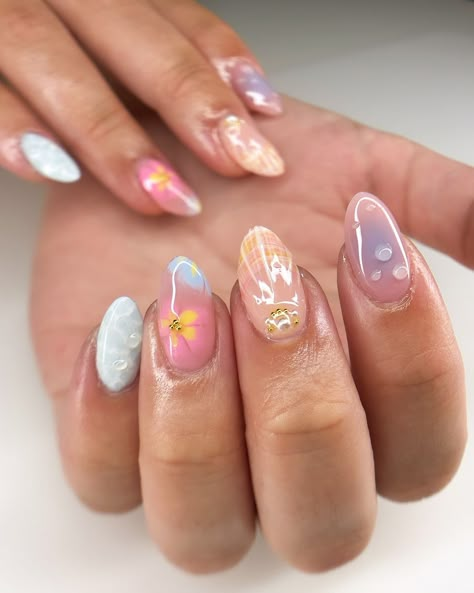 jenna 🫶 (@nails.x.jenna) • Instagram photos and videos Summer Aesthetic Nails, Cute Almond Nails, Freestyle Nails, Beachy Nails, Funky Rings, Water Nails, Summery Nails, Girly Acrylic Nails, Cute Gel Nails