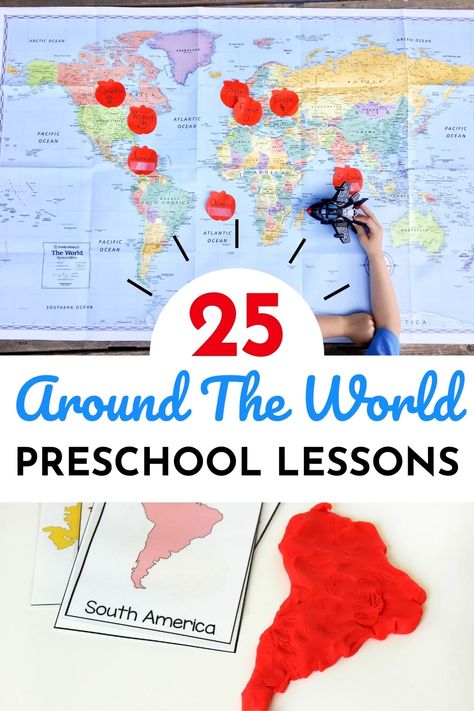 Explore the world with your students with these All Around The World Preschool Theme Lesson Plans! Learn all about different countries and cultures! All Around The World Preschool Theme Lesson Plans | Around The World Preschool Theme Activities | Around The World Games For Preschoolers | Around The World Craft Ideas For Preschoolers | Around The World Lesson Plans | World Lesson Plans | Preschool Lesson Plans | Preschool Printable Activities | Life Over C’s | #lifeovercs #aroundtheworld #prescho Theme Of The Week Preschool, Preschool World Theme, Around The World Lesson Plans Preschool, History Activities For Preschool, Preschool Around The World Theme, World Crafts Preschool, Around The World Crafts For Preschoolers, Social Studies Preschool Activities, Around The World Preschool Activities