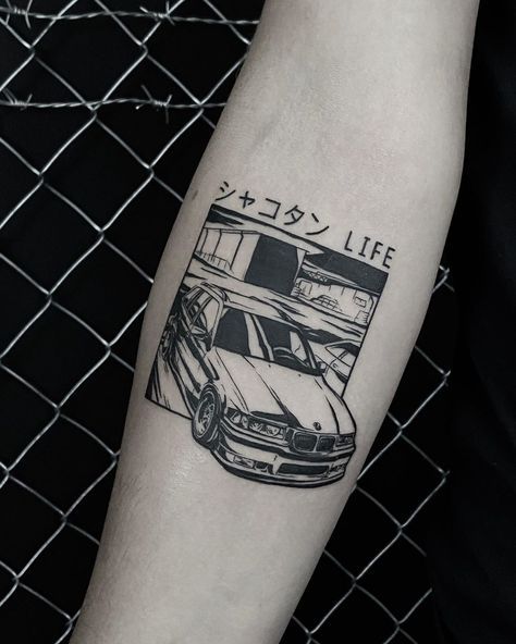 E36 Tattoo, Drift Tattoo, Bmw Tattoo, Car Tattoo Ideas, Piston Tattoo, Stencils Art, Artwork Anime, Full Tattoo, Occult Tattoo