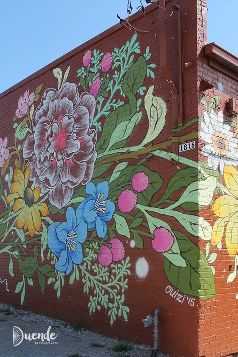 Art Pictures Ideas, Exterior Murals, Mural Inspiration, Floral Mural, Garden Mural, Flower Mural, Street Mural, Mural Ideas, Fence Art