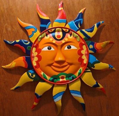 GORGEOUS Metal Talavera Tile Style Mexican Sun Wall Art Cantina Metal Sun Wall Art, Mexican Sun, Art Soleil, Ceramic Sun, Sun Wall Decor, Mexican Wall Art, Sun Wall Art, Mexican Wall, Mexican Home Decor