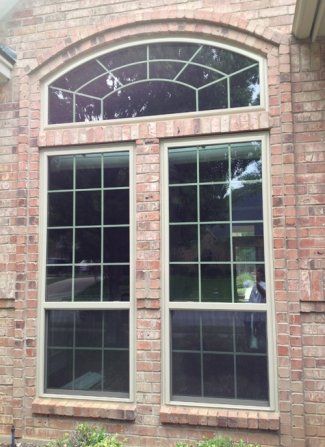 NT Window Presidential Vinyl Replacement Windows in Southlake Texas.  These are Tan Vinyl with colonial lite grids. Tan Vinyl Windows, Installing Replacement Windows, Window Structure, Southlake Texas, Window Grids, Vinyl Replacement Windows, Single Hung Windows, Window Designs, Vinyl Wood