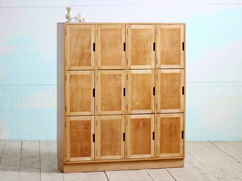 Wooden locker cabinets on Behance Office Space Organization, Monkey Sanctuary, Pottery Studio Ideas, Wooden Lockers, Locker Designs, Vintage Boxing, Sauna House, Space Organization, Antique Cupboard