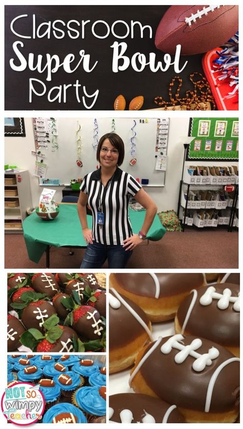 Throwing a classroom Super Bowl party is a fun way to get dad's in the classroom, engage students in test prep and take advantage of your students' football excitement! Super Bowl Activities, Super Bowl Day, Rally Idea, Sports Theme Classroom, Planning School, Classroom Transformation, Up Theme, Superbowl Snacks, Super Bowl Party