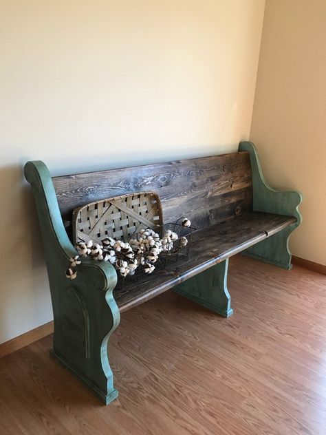 Church Pews Repurposed, Church Pew Ideas Repurposed, Bench Foyer, Church Pew Bench, Pew Bench, Church Pews, Wooden Church, Church Interior Design, Porch Remodel