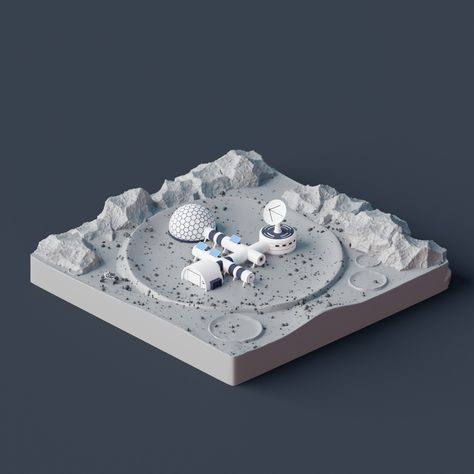 Lowpoly Art, Blender Render, Mars Surface, Moon Base, Space Scene, Space Games, 3d Architecture, Isometric Illustration, Low Poly Art