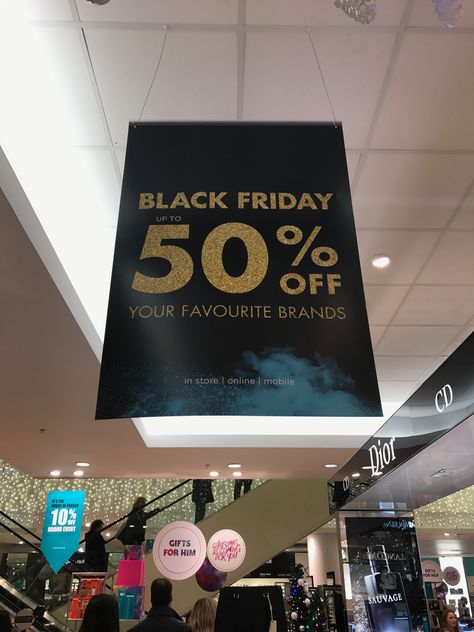 House of Fraser POS lacks innovation compared to that of other retailers we see.  This however conveyed quality though the use of gold lettering.  We saw similar in M&S 2015 Sale Store, Shop Window Design, Black Friday Promotions, Black Friday Sale, Christmas Shopping, Black Friday, Promotion, Custom Print, Branding Design