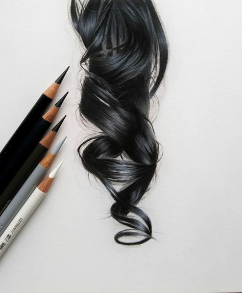 How to Draw Hair Tutorial: Drawing Realistic Black Hair with colored pencils  #coloredpencils #drawinghair #howtodrawhair #cates_art Black Hair Drawing, Color Black Hair, Realistic Hair Drawing, Pencil Coloring, Colored Pencil Tutorial, 얼굴 드로잉, Hair Sketch, Cool Pencil Drawings, Hair Drawing