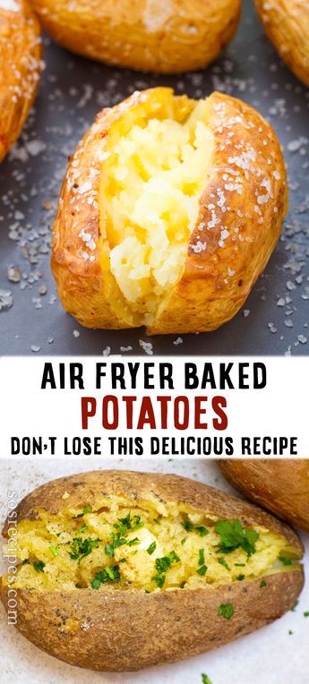 Baked potatoes are a special kind of comfort food, and this air fryer recipe is just perfect. It has a crispy savory outside, and a smooth and soft inside. Making it in the air fryer cuts down on the duration of any other cooking methods. They are served with your go-to topping for a delicious experience. Best Baked Potato, Air Fryer Baked Potato, Air Fryer Recipes Snacks, Air Fryer Potatoes, New Air Fryer Recipes, Best Air Fryer Recipes, Air Fryer Ideas, Air Fryer Cooking Times, Air Fried Food