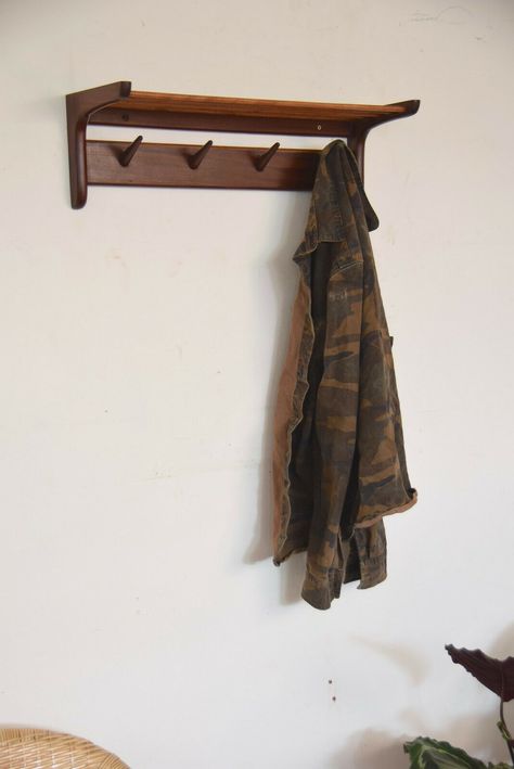 Vintage Coat Rack Wall, Mid Century Coat Hooks, Mid Century Coat Rack, Antique Coat Rack, Ethnic Furniture, Hat Shelf, Hat Racks, Vintage Coat Rack, Hospital Interior Design