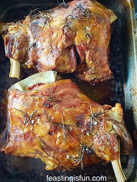 Slow Roasted Lamb Shoulder - Feasting Is Fun Roasted Lamb Shoulder, Slow Roasted Lamb, Slow Roasted Lamb Shoulder, Lamb Roast Recipe, Lamb Shoulder Roast, Lamb Shank Recipe, Slow Roast Lamb, Goat Recipes, Lamb Steaks