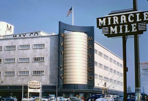 May Co Wilshire Blvd early years 1940's by Patricksmercy, via Flickr  My Grandma used to take me Back to School Shopping Here When I was Little. Miracle Mile, Los Angeles Art, California History, San Fernando Valley, Vintage Los Angeles, Vintage California, Art Deco Architecture, City Of Angels, Los Angeles Area