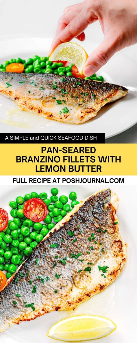 This pan-seared branzino is just so good, seems like everyone young and old is a fan of it! A quick and easy dinner recipe to make on any weeknight or a special day like Valentine's #recipe #fish #branzino Bronzino Recipe, Branzino Fillets Recipe, Bronzino Fish Recipe, Branzino Fish Recipe, Branzino Fish, Branzino Recipe, Filet Recipes, Fish Dinner Recipes, Delicious Seafood Recipes