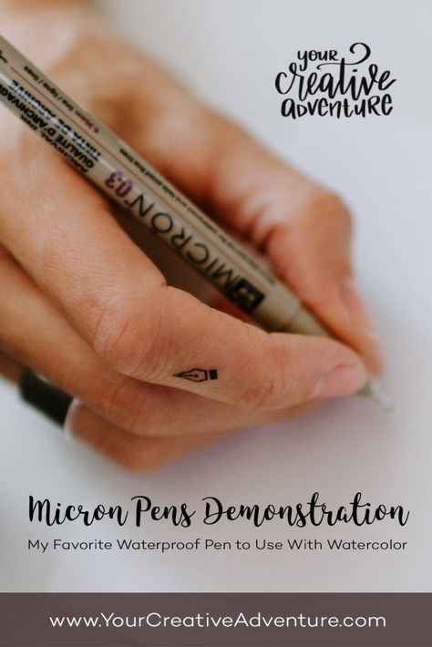 Micron pens are my favorite waterproof pen to use with watercolor. I use them on top of my watercolor painting or I use them to create a line drawing first and then add watercolor paint on top. Pen Line Art Illustrations, Pen And Ink Drawings With Watercolor, Painting Fonts, Micron Art, Watercolour Pens, Watercolour Tips, Brush Lettering Alphabet, Tube Painting, Brush Lettering Tutorial