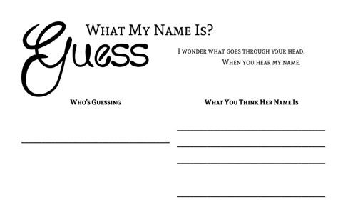 Moming About: Guess My Name: Printable Baby Book Page/Baby Shower Game Before 2023, Carousel Baby, Baby Book Pages, Shower Funny, Baby Name Game, Baby Stuff Ideas, Baby Shower Game Printable, December Baby, Baby Shower Corsage