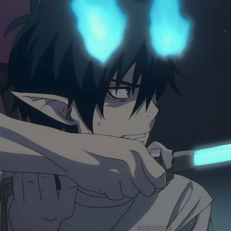 Rin Okumura Blue Flames, Blue Exorcist Pfp, Rin Okumura Icon, Blue Exorcist Characters, Sleepy Ash, Blue Exorcist Rin, Blue Exorcist Anime, Ok Ko Let's Be Heroes, Exorcist Anime