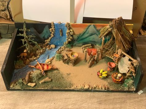 Neolithic Village School Project, Native American Diaroma Ideas, Diaroma Ideas, Shoe Box Diorama, Shoebox Diorama, Native American Art Projects, Neolithic Revolution, Native American Projects, Teaching Classroom Decor