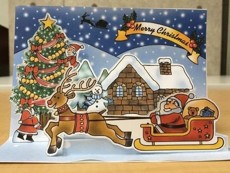 PAPERMAU: Christmas Time - Santa Claus At Work Pop-Up Card Papercraftby Paper Museum Drawing Sunset, Pop Up Christmas Cards, Art Markers Drawing, Santa's House, Markers Drawing, Christmas Cards Kids, Paper Christmas Decorations, Paper Museum, Paper Engineering