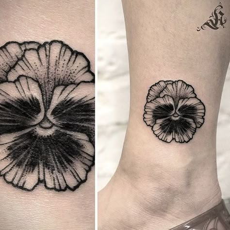 Pansy Flower Tattoo, Flower Tattoo Black And White, Flower Tattoo Black, Pansy Tattoo, Tattoo Black And White, Pansy Flower, Tattoo Black, Pansies Flowers, 1 Tattoo