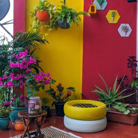 Makeover Soiree - Indian - Balcony - Pune - by Puru- Home Ensemble | Houzz Balcony Makeover Indian, Indian Diy, Open Terrace, Balcony Designs, Terrace Garden Ideas, Terrace Furniture, Balcony Design Ideas, Indian Colours, Inspiration Images