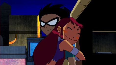 Robin And Starfire Hugging, Robin And Starfire, Teen Titans Series, Robin Starfire, Teen Titans Love, Teen Titans Robin, Starfire And Raven, Beast Boy, Couple Cartoon