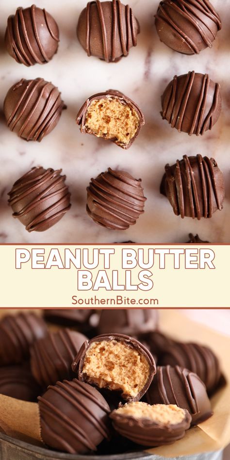 This recipe for easy Peanut Butter Balls are the perfect addition to your holiday candy making! They're just like buckeyes except we coat the entire ball in chocolate. Easy Peanut Butter Balls, Peanut Butter Chocolate Balls, Peanut Butter Balls Easy, Crunchy Rice, Chocolate Peanut Butter Balls, Butter Desserts, Peanut Butter Balls Recipe, Peanut Butter Candy, Truffle Butter