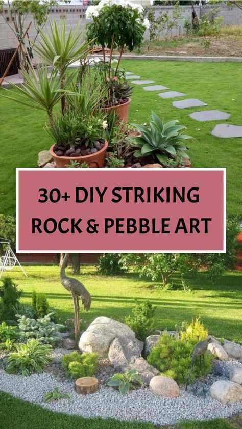 Discover the magic of rock and pebble art with 30 inspiring #DIY Landscaping Ideas! From intricate rock mosaics to charming pebble sculptures, bring natural beauty to your garden. Let your creativity bloom and create a unique outdoor oasis that will captivate all who visit. #RockArt #PebbleArt #GardenDesign #OutdoorLiving River Rock Decor, Rock Mosaics, Stone Art Diy, Diy Rock Garden, Pebble Landscaping, Small Zen Garden, Garden Pebbles, Rockery Garden, Moroccan Garden