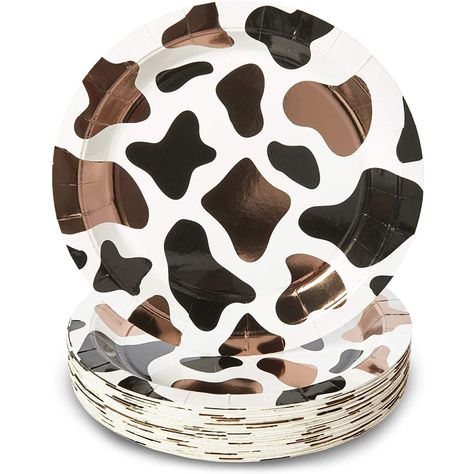 Cow Print Birthday, Farm Party Decorations, Cow Birthday Parties, Barnyard Birthday Party, Plastic Party Plates, Farm Animal Party, Farm Themed Birthday Party, Rodeo Birthday, Barnyard Party