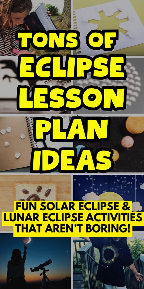 Fun Eclipse Lesson Ideas (Solar Eclipse Activities and Lunar Eclipse Projects) - fun STEM lessons for kids! How to view solar eclipse, how to look at lunar eclipse, how to make eclipse viewers and other fun eclipse activities for kids. Enough for a science unity study of solar eclipse lesson plans and lunar eclipse lesson plans! #STEM #eclipse #sciencelesson #funscience Eclipse Activities For Kids, Lunar Eclipse Diagram, Solar Eclipse Model, Solar Eclipse Kids, Eclipse Activities, Eclipse Project, Solar Eclipse Activity, Science Unit Studies, Stem Lessons