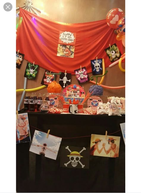 Luffy Birthday Party, One Piece Birthday Theme Party Ideas, Luffy Birthday, One Piece Birthday Party, One Piece Birthday, Anime Happy Birthday, One Piece Birthdays, One Piece Theme, 17th Birthday Ideas