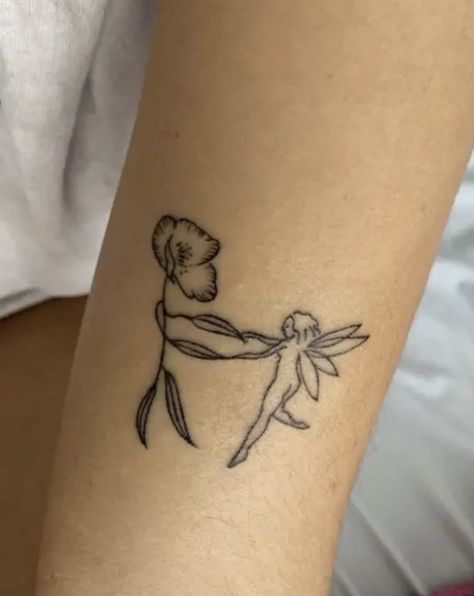 Dancing Flowers Tattoo, 12 Dancing Princesses Tattoo, Thumbelina Tattoo, Dancing Flower Tattoo, Fairy Dancing, Ballerina Flower, Piercing Inspo, Fairies Dancing, Flower Dance