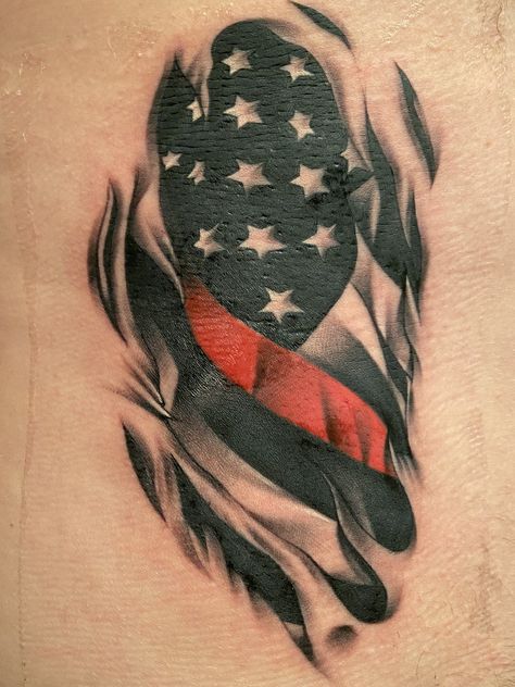 Fire Flag Tattoo, Tattoo Ideas For Men Firefighter, Fireman Wife Tattoo, Firefighter Flag Tattoo, Wild Land Firefighter Tattoo, Fire Fighter Tattoos For Men, Tattoo Ideas Firefighter, Firefighter Tattoos, First Responder Tattoo