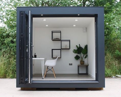 Garden Office Ideas, Cube Model, Small Garden Office, Garden Office Shed, Writing Studio, Module Design, Shed Office, Garden Home Office, Garden Cabins