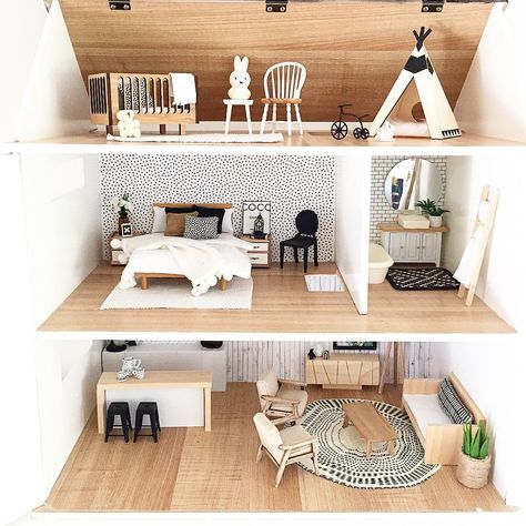 Dollhouse Nursery Diy, Dollhouse Plans 1:12, Dollhouse Nursery Pottery Barn Kids, Modern Dollhouse Furniture 1:12, Modern Dolls House, Dollhouse Design, Barbie Dollhouse 200$, Mini Doll House, Doll House Plans