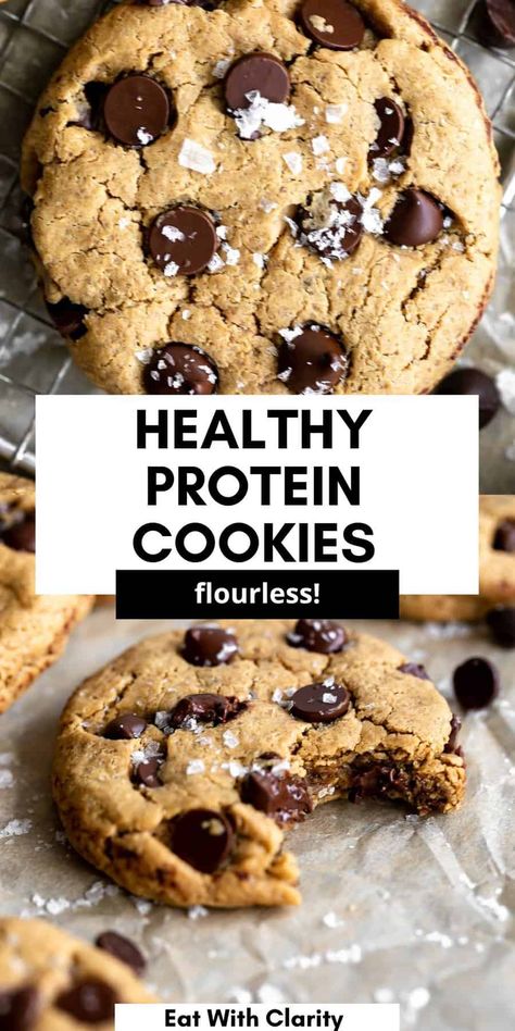 Healthy Protein Cookies, Chocolate Chip Protein Cookies, Healthy Protein Desserts, Vegan Protein Cookies, Protein Chocolate Chip Cookies, Protein Baking, High Protein Desserts, Healthy Chocolate Chip Cookies, Healthy Protein Snacks