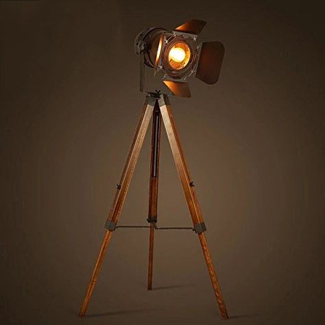 Amazon.com: Decoluce Vintage Tripod Floor Lamp,Nautical Teatre Retro Spotlight,Industrial Decor Wooden Light Fixtures,Cinema Movie Props,(Without Edison light bulbs): Home Improvement Wooden Light Fixtures, Spotlight Floor Lamp, Cinema Movie, Tripod Floor Lamp, Steampunk Decor, Vintage Industrial Furniture, Edison Lighting, Wooden Light, Vintage Floor Lamp