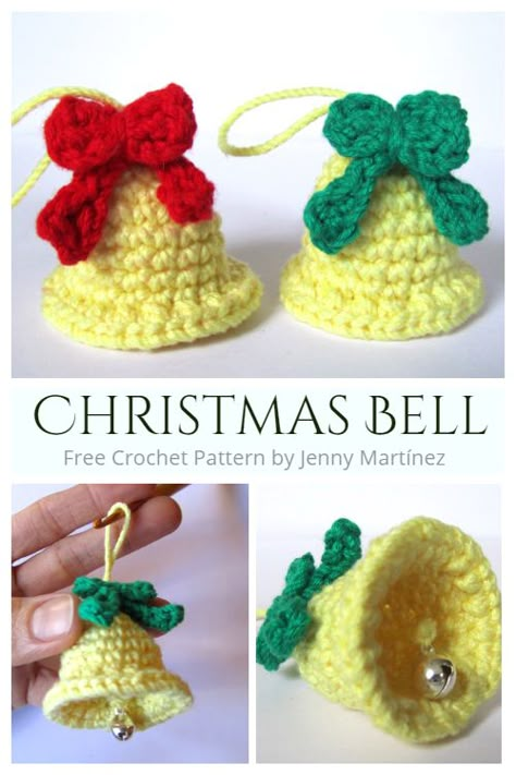 Crochet Christmas Bells Ornaments Free Patterns-Video Crochet Christmas Ornaments Free, Crochet Ornament Patterns, Christmas Crochet Patterns Free, Confection Au Crochet, Crochet Xmas, Pola Amigurumi, Crochet Christmas Decorations, Crochet Ornaments, Christmas Bell