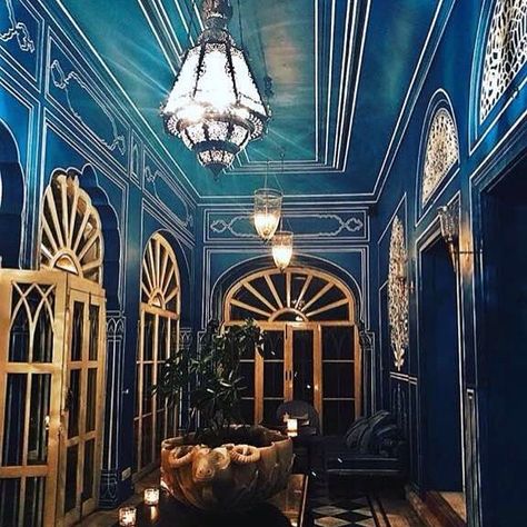 Blue and Beautiful #barpalladio.  The nights are steamy, the cocktails cold and plates of delicious #italian #pasta are soon to arrive.  Welcome to #jaipur 🙏🏽🌞 and it really is beautiful here Palladio Jaipur, Bar Palladio, French Colonial Style, Travel Bar, French Colonial, Palace Hotel, Blue Rooms, Restaurant Interior Design, Indian Clothing