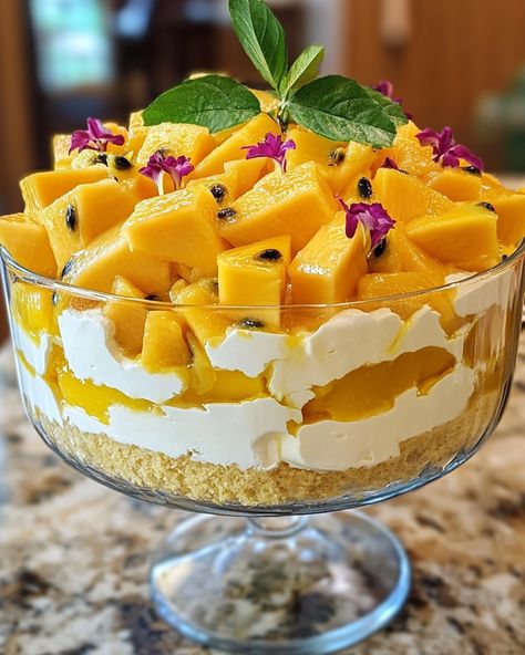 "What a delightful treat this Mango Passion Fruit Trifle is! Every layer brings a burst of flavor that brightens up any gathering. Perfect for summer!   Ingredients: - Fresh mango, diced - Passion fruit pulp - Whipped cream  For more details like cake or cookie layers, check the link in the first comment [👇] [👇]  This sweet layered delight is a total crowd-pleaser and can jazz up any party! 🌞🍰   #MangoTrifle #PassionFruit #DessertLovers #SummerTreats #EasyRecipes" Passion Fruit Trifle, Mango Trifle, Summer Ingredients, Fruit Trifle, Dessert Shop, Crowd Pleaser, Summer Treats, Ice Cream Cake, Trifle