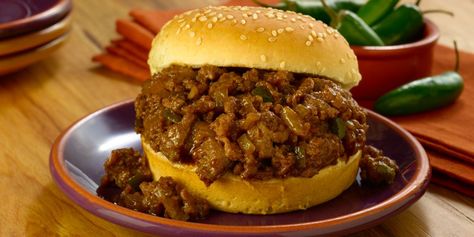 mongolian-sloppy-joes-horizontal.tif Sweet Sloppy Joes, Smoked Bratwurst, Sloppy Joe Recipes, Turkey Ground, Dill Pickle Slices, Hamburger Dishes, Cut Recipe, Beef Ground, Pear Salad