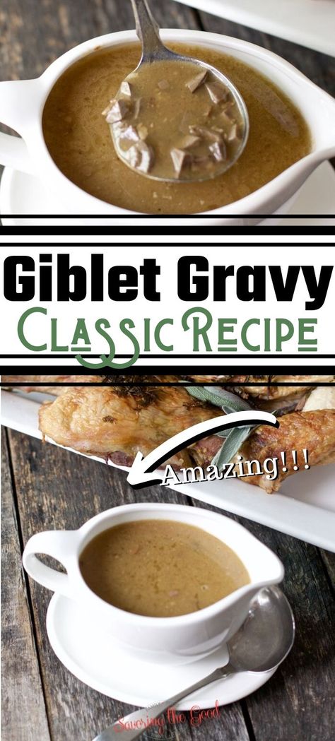 Turkey giblet gravy is a classic side dish to roast turkey. Learn the simple steps of how to make giblet gravy using my family recipe for turkey gravy. Creamy, rich and full of flavor this Thanksgiving gravy simmers on the stove while the turkey roasts and is quickly finished while the bird rests before carving. Giblet Gravy Recipe, Turkey Giblet Gravy, Turkey Gravy Recipe Easy, Turkey Gravy From Drippings, Recipe For Turkey, Turkey Giblets, Easy Gravy Recipe, Giblet Gravy, Thanksgiving Gravy