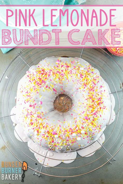 Pink Lemonade Bundt Cake: The BEST lemon bundt cake (an easy from  scratch recipe!) with a surprise pink lemonade swirl - strawberry,  raspberry, or plain pink lemonade!  Perfect for spring and summer  birthdays and celebrations. #bunsenburnerbakery #cake #bundtcake  #pinklemonade Best Lemon Bundt Cake, Blue Punch Recipe, Cake Recipes For Kids, Lemon Bundt Cake, Mini Bundt Cakes, Buttercream Frosting Recipe, Whipped Cream Frosting, Valentines Day Cakes, Freeze Dried Strawberries