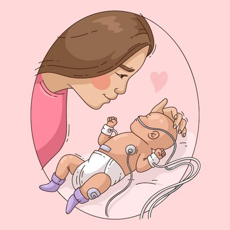 Midwife Illustration, Illustration Bebe, Midwife Day, Nicu Nurse Education, Bayi Prematur, Prematurity Day, World Prematurity Day, Nurse Drawing, Preterm Baby