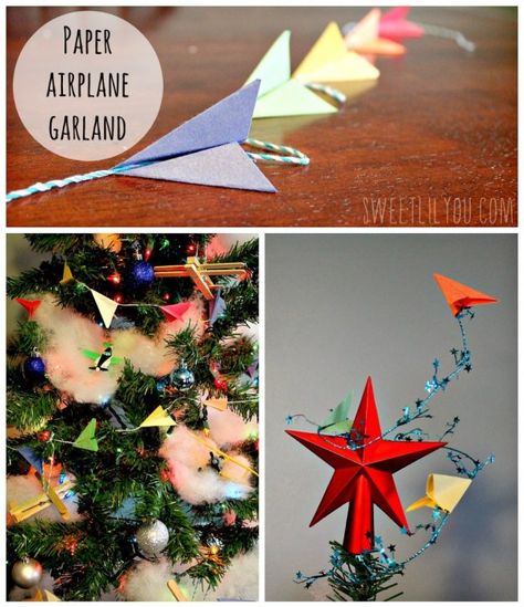 Paper Airplane Garland, Airplane Garland, Santa Grotto, Planes Birthday, Airplane Crafts, Themed Christmas Tree, Plane Tree, Disney Planes, Advent Calendars For Kids