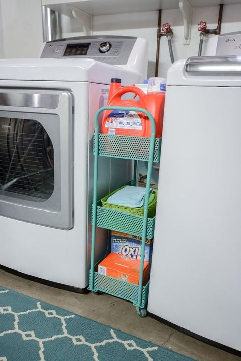 Unfinished Basement Laundry, Room Storage Diy, Basement Laundry Room, Basement Laundry, Small Laundry, Laundry Room Storage, Laundry Mud Room, Laundry Room Makeover, Apartment Decorating