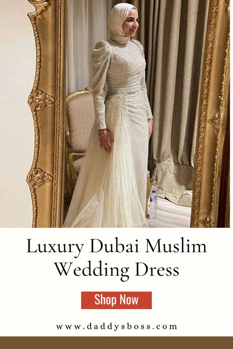 Luxury Dubai Muslim Wedding Dress | Arabic Evening Gown with Overskirt | Bridal Gown Sequin Gown With Overskirt, Dress Arabic, Wedding Dress For Bride, Dress For Bride, Muslim Wedding Dress, Custom Wedding Dress, Muslim Wedding, Wedding Dress Shopping, Bridal Gown