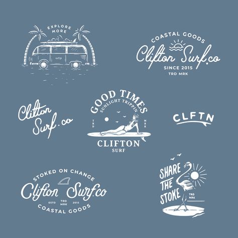 Branding project for the surf brand CLFTN based in the southern surf culture of Clifton Australia Australia Graphic Design, Surf Branding Design, Surf Brand Identity, Surfer Branding, Skate Branding, Surf Logo Design, Surf Design Graphic, Surf Graphic Design, Surf Branding